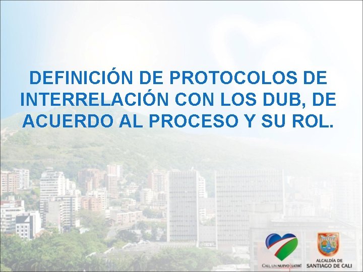 DEFINICIÓN DE PROTOCOLOS DE INTERRELACIÓN CON LOS DUB, DE ACUERDO AL PROCESO Y SU