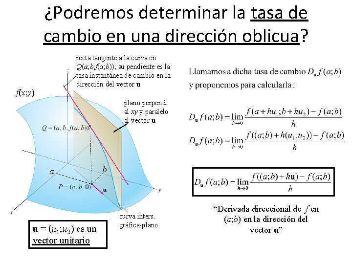 ¿Podremos determinar la tasa de cambio en una dirección oblicua? recta tangente a la