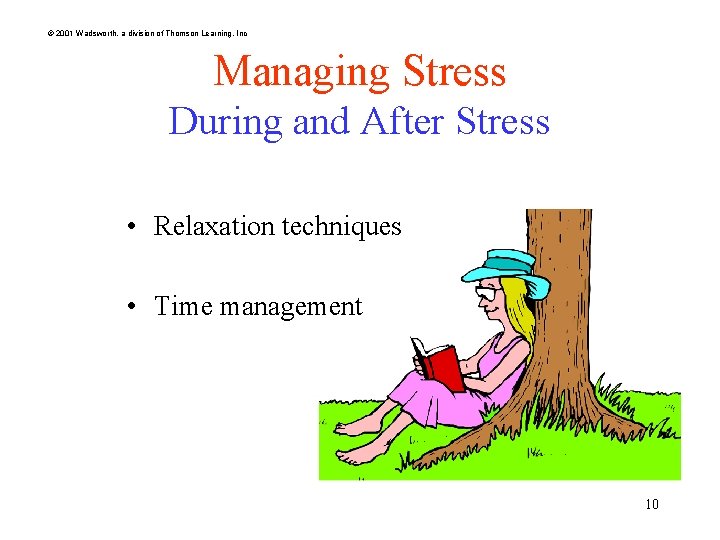 © 2001 Wadsworth, a division of Thomson Learning, Inc Managing Stress During and After