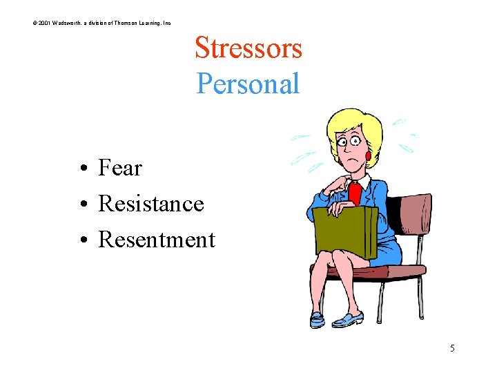 © 2001 Wadsworth, a division of Thomson Learning, Inc Stressors Personal • Fear •