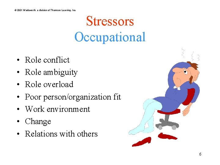 © 2001 Wadsworth, a division of Thomson Learning, Inc Stressors Occupational • • Role