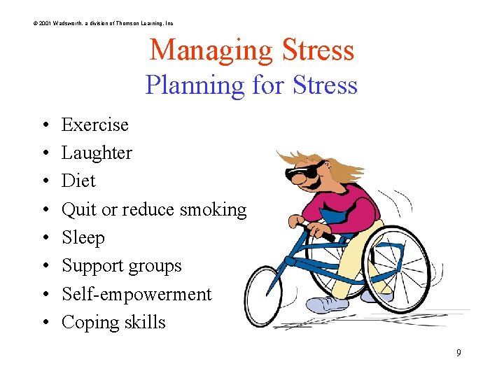 © 2001 Wadsworth, a division of Thomson Learning, Inc Managing Stress Planning for Stress