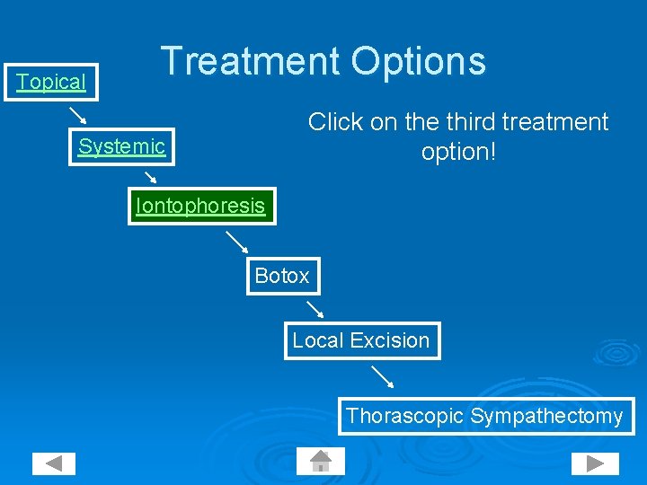 Topical Treatment Options Click on the third treatment option! Systemic Iontophoresis Botox Local Excision