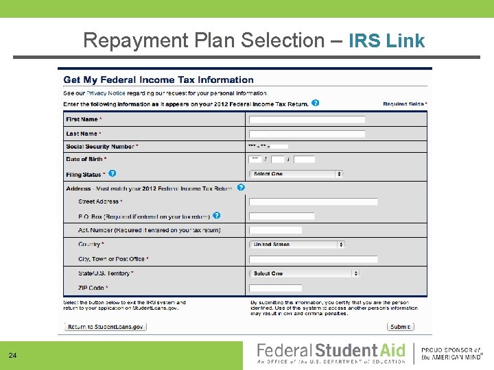 Repayment Plan Selection – IRS Link 24 