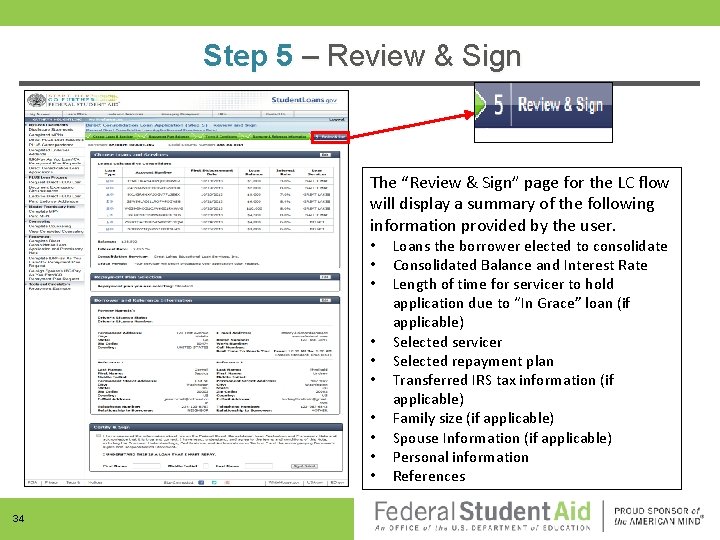 Step 5 – Review & Sign The “Review & Sign” page for the LC