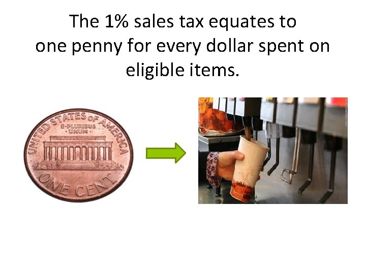 The 1% sales tax equates to one penny for every dollar spent on eligible