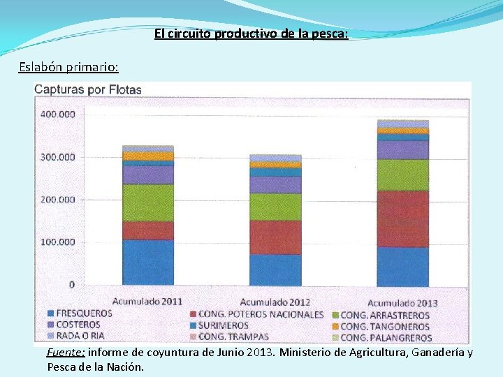 El circuito productivo de la pesca: Eslabón primario: Fuente: informe de coyuntura de Junio