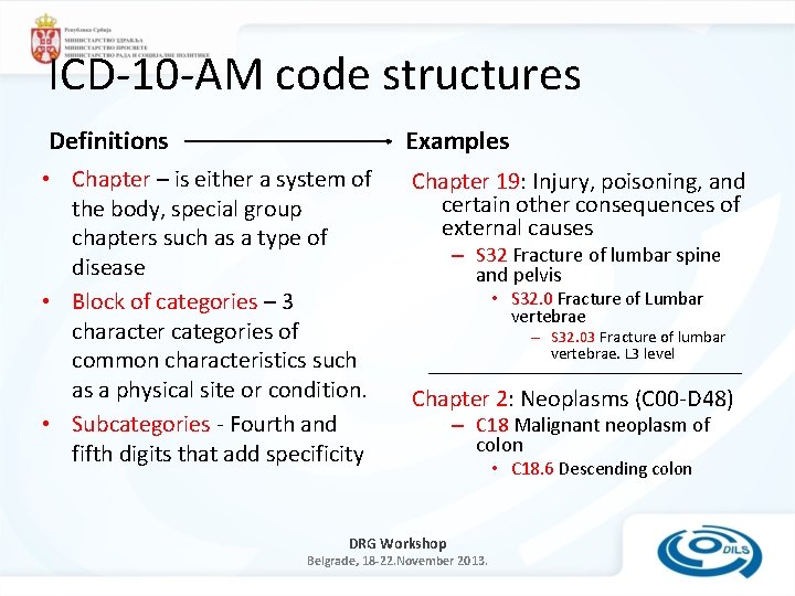 ICD-10 -AM code structures Definitions Examples • Chapter – is either a system of