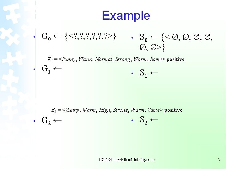 Example • G 0 ← {<? , ? , ? , ? >} •