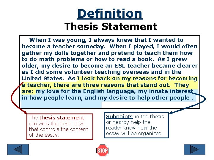 Definition Thesis Statement When I was young, I always knew that I wanted to