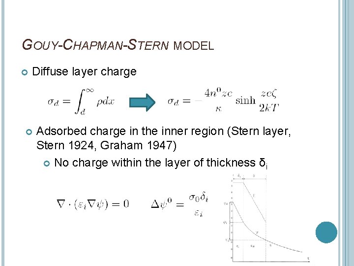 GOUY-CHAPMAN-STERN MODEL Diffuse layer charge Adsorbed charge in the inner region (Stern layer, Stern