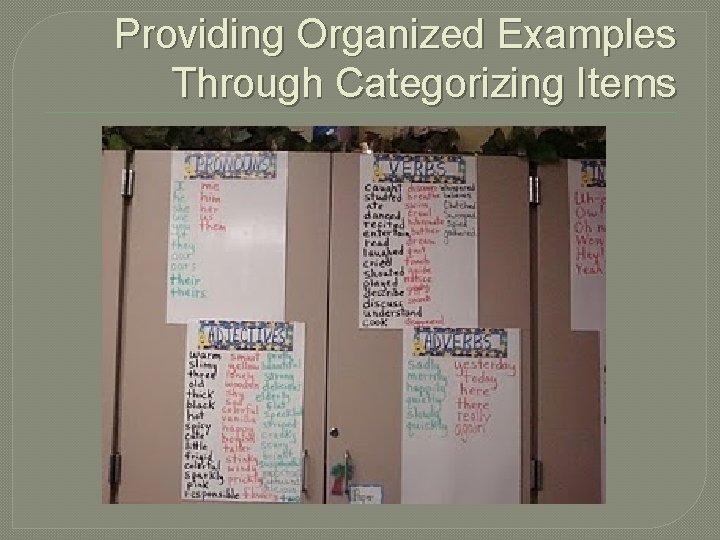 Providing Organized Examples Through Categorizing Items 