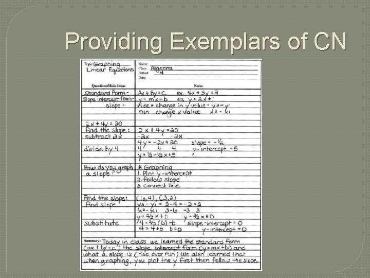 Providing Exemplars of CN 