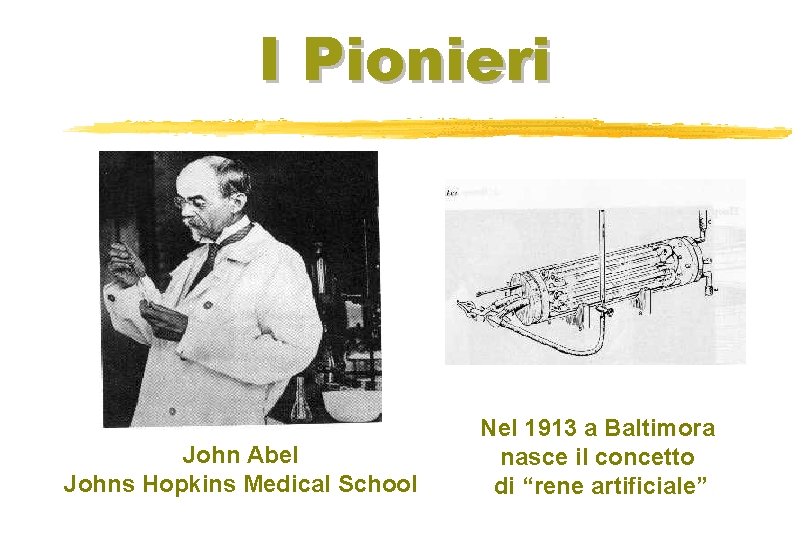 I Pionieri John Abel Johns Hopkins Medical School Nel 1913 a Baltimora nasce il