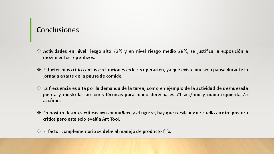 Conclusiones v Actividades en nivel riesgo alto 72% y en nivel riesgo medio 28%,