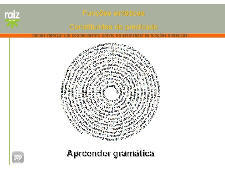 Funções sintáticas Constituintes do predicado Apreender gramática 