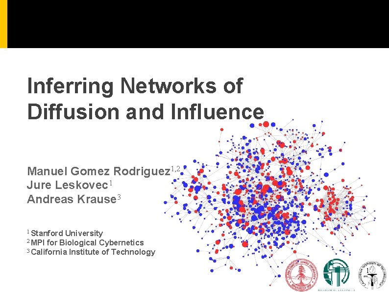 Inferring Networks of Diffusion and Influence Manuel Gomez Rodriguez 1, 2 Jure Leskovec 1 Inferring Networks of Diffusion and Influence Manuel Gomez Rodriguez 1, 2 Jure Leskovec 1