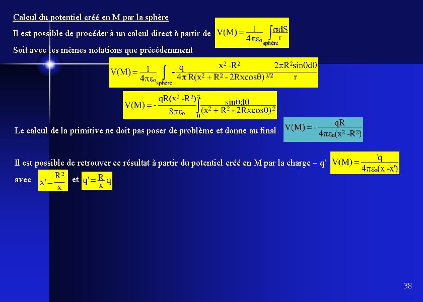 Calcul du potentiel créé en M par la sphère Il est possible de procéder