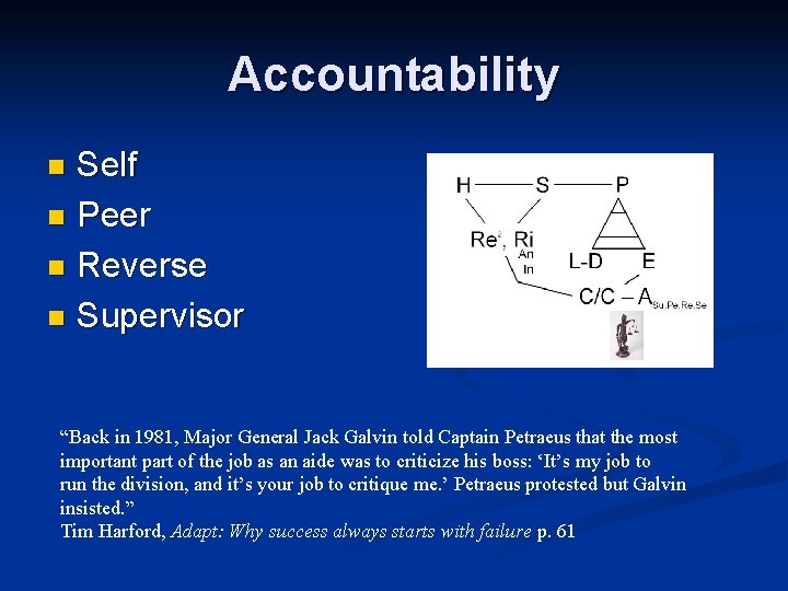 Accountability Self n Peer n Reverse n Supervisor n “Back in 1981, Major General Accountability Self n Peer n Reverse n Supervisor n “Back in 1981, Major General