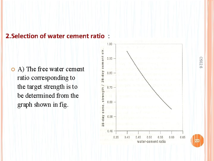 2. Selection of water cement ratio : A) The free water cement ratio corresponding