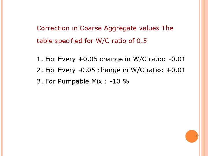 Correction in Coarse Aggregate values The table specified for W/C ratio of 0. 5