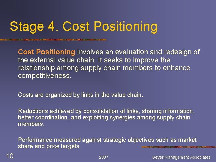 STAGES IN COST REDUCTION Dennis Geyer Management Associates