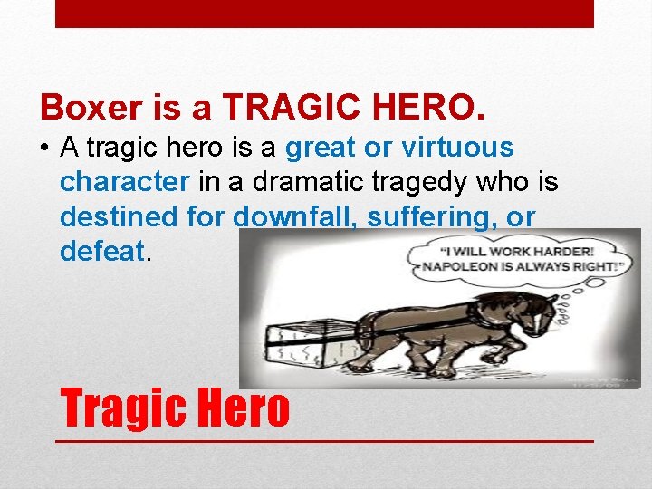 Boxer is a TRAGIC HERO. • A tragic hero is a great or virtuous