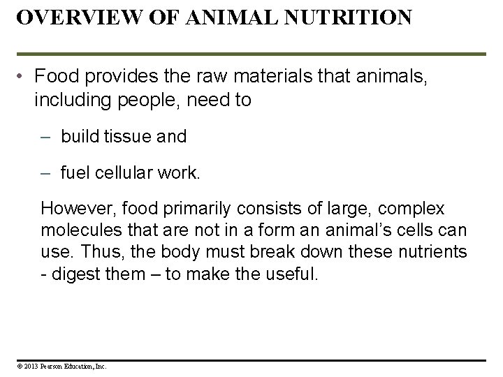 OVERVIEW OF ANIMAL NUTRITION • Food provides the raw materials that animals, including people, OVERVIEW OF ANIMAL NUTRITION • Food provides the raw materials that animals, including people,
