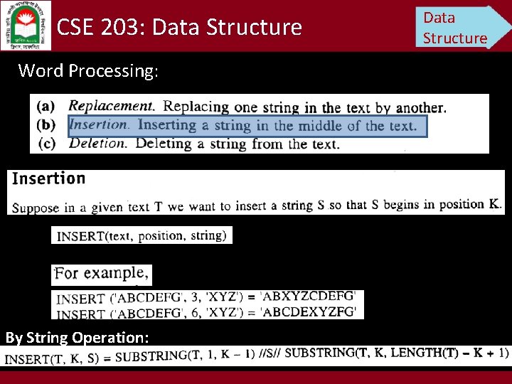 CSE 203: Data Structure Word Processing: By String Operation: Data Structure 