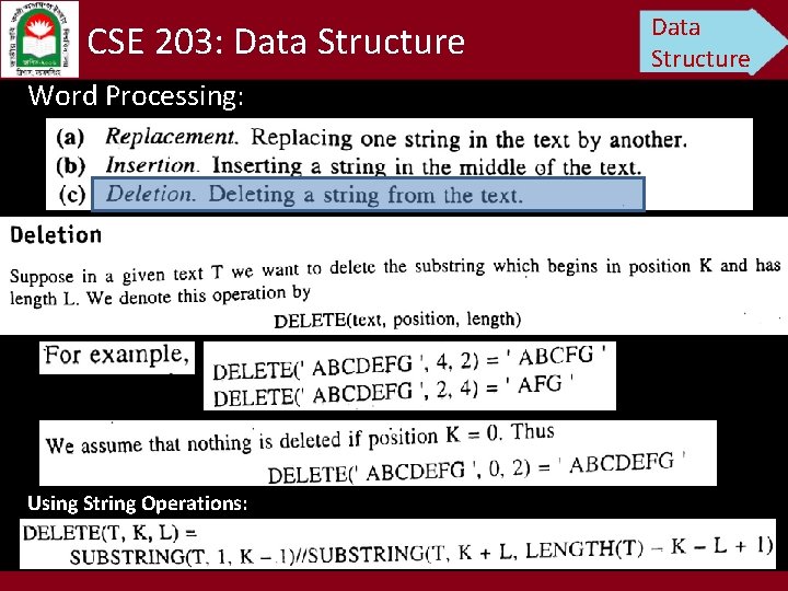 CSE 203: Data Structure Word Processing: Using String Operations: Data Structure 