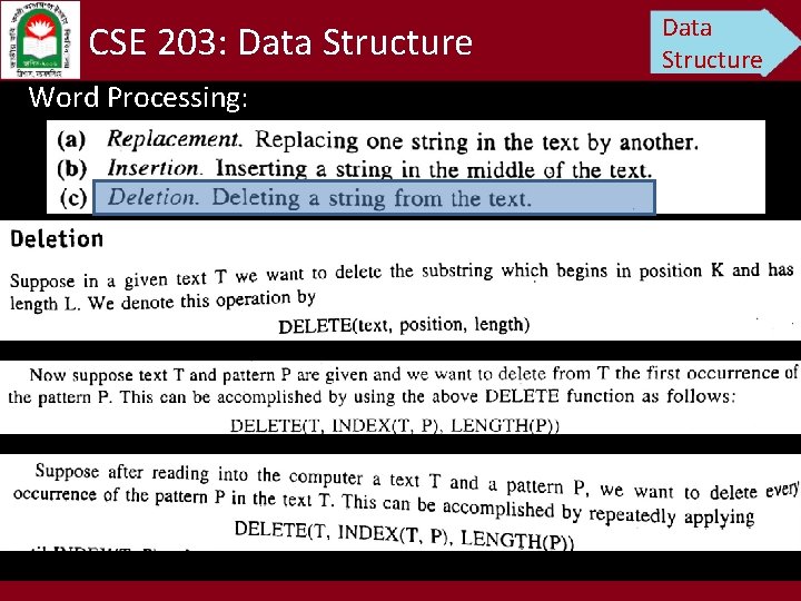 CSE 203: Data Structure Word Processing: Data Structure 