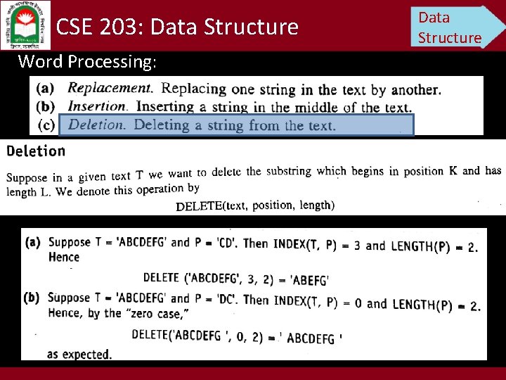 CSE 203: Data Structure Word Processing: Data Structure 