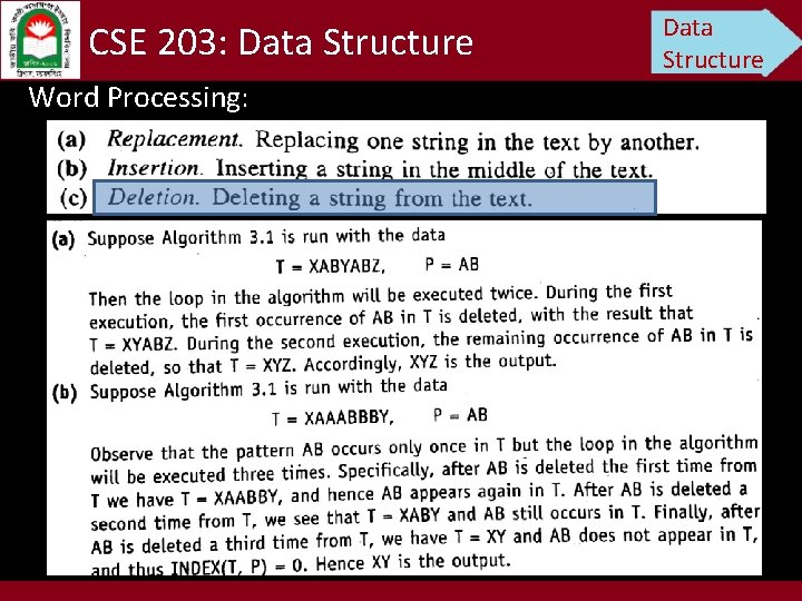 CSE 203: Data Structure Word Processing: Data Structure 