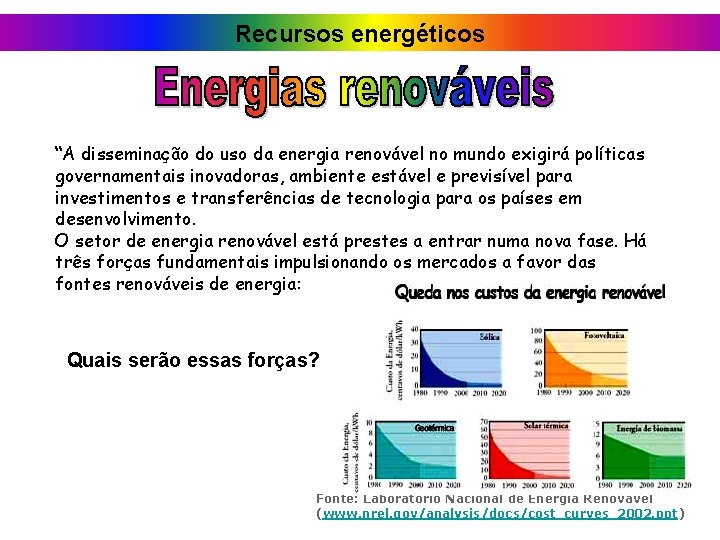 Recursos energéticos “A disseminação do uso da energia renovável no mundo exigirá políticas governamentais