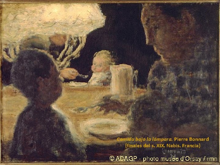 Comida bajo la lámpara. Pierre Bonnard (finales del s. XIX. Nabis. Francia) 