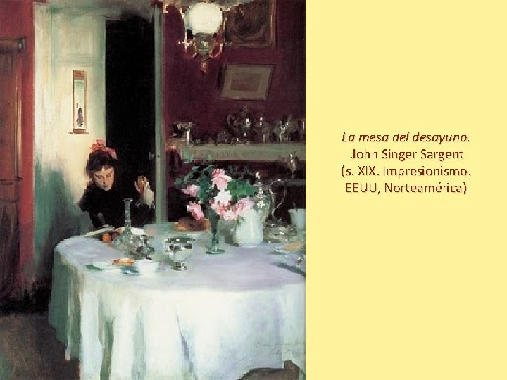 La mesa del desayuno. John Singer Sargent (s. XIX. Impresionismo. EEUU, Norteamérica) 