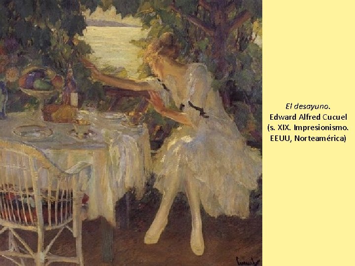 El desayuno. Edward Alfred Cucuel (s. XIX. Impresionismo. EEUU, Norteamérica) 