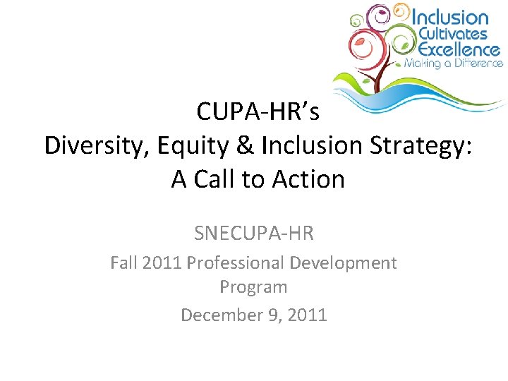 CUPA-HR’s Diversity, Equity & Inclusion Strategy: A Call to Action SNECUPA-HR Fall 2011 Professional