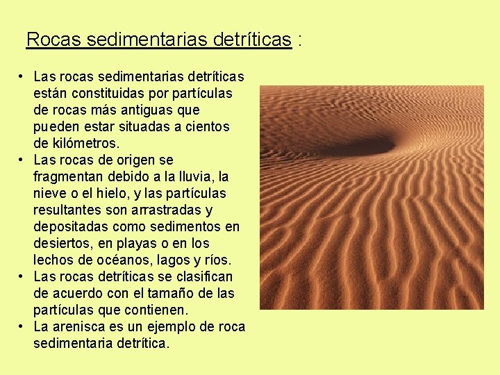 Rocas sedimentarias detríticas : • Las rocas sedimentarias detríticas están constituidas por partículas de