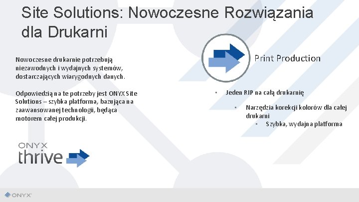 Site Solutions: Nowoczesne Rozwiązania dla Drukarni Print Production Nowoczesne drukarnie potrzebują niezawodnych i wydajnych