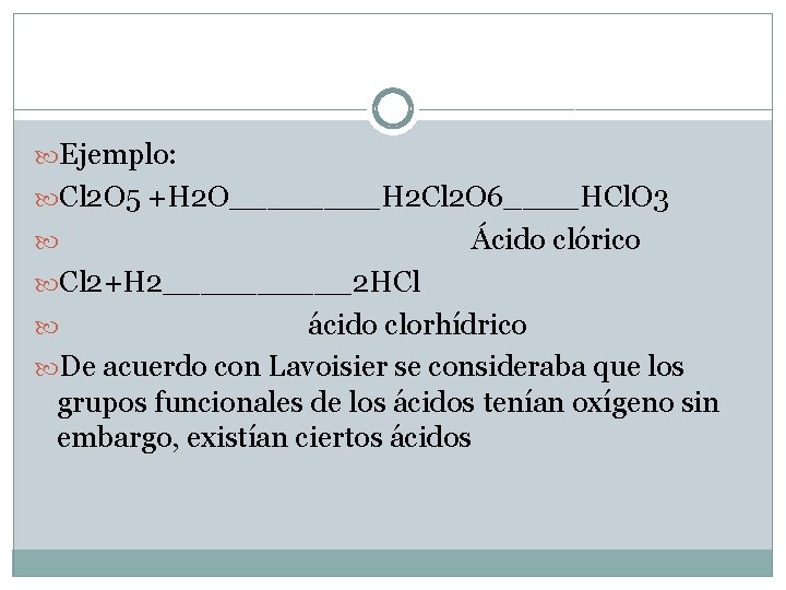  Ejemplo: Cl 2 O 5 +H 2 O____H 2 Cl 2 O 6____HCl.