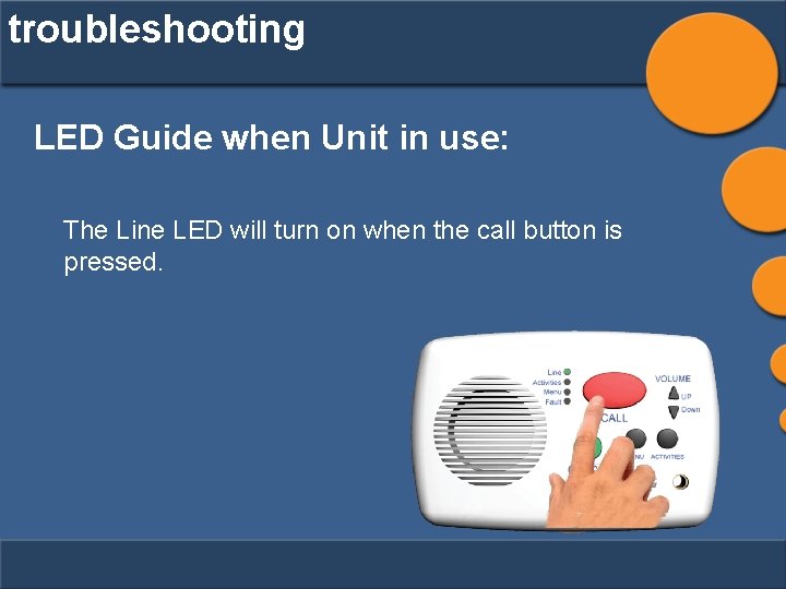 troubleshooting LED Guide when Unit in use: The Line LED will turn on when