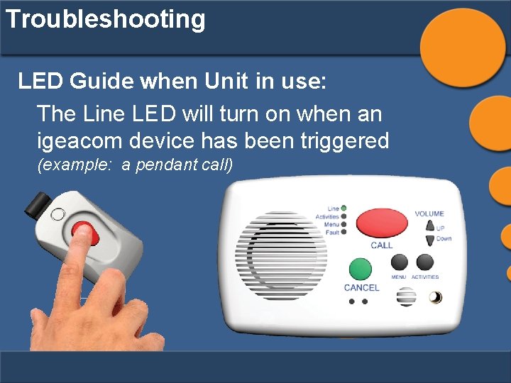 Troubleshooting LED Guide when Unit in use: The Line LED will turn on when