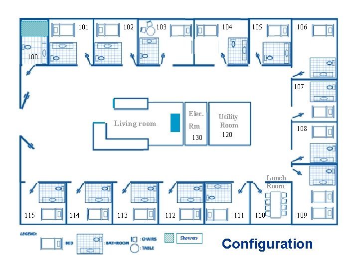 Configuration 101 102 103 104 105 106 100 107 Elec. Living room Rm 130