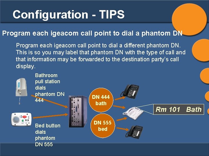 Configuration - TIPS Program each igeacom call point to dial a phantom DN Program