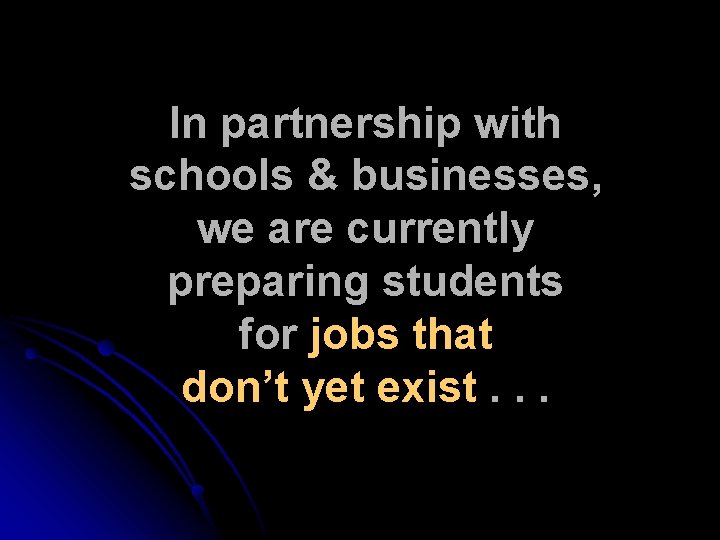 In partnership with schools & businesses, we are currently preparing students for jobs that