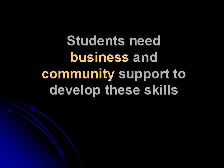 Students need business and community support to develop these skills 