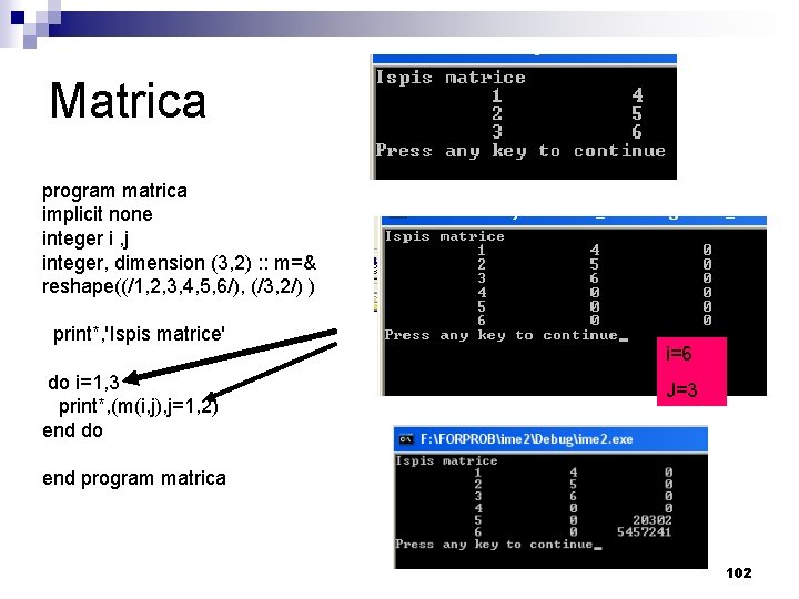 Matrica program matrica implicit none integer i , j integer, dimension (3, 2) :