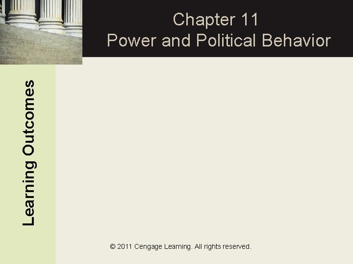 Learning Outcomes Chapter 11 Power and Political Behavior © 2011 Cengage Learning. All rights