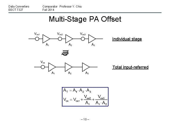 Data Converters EECT 7327 Comparator Professor Y. Chiu Fall 2014 Multi-Stage PA Offset Individual